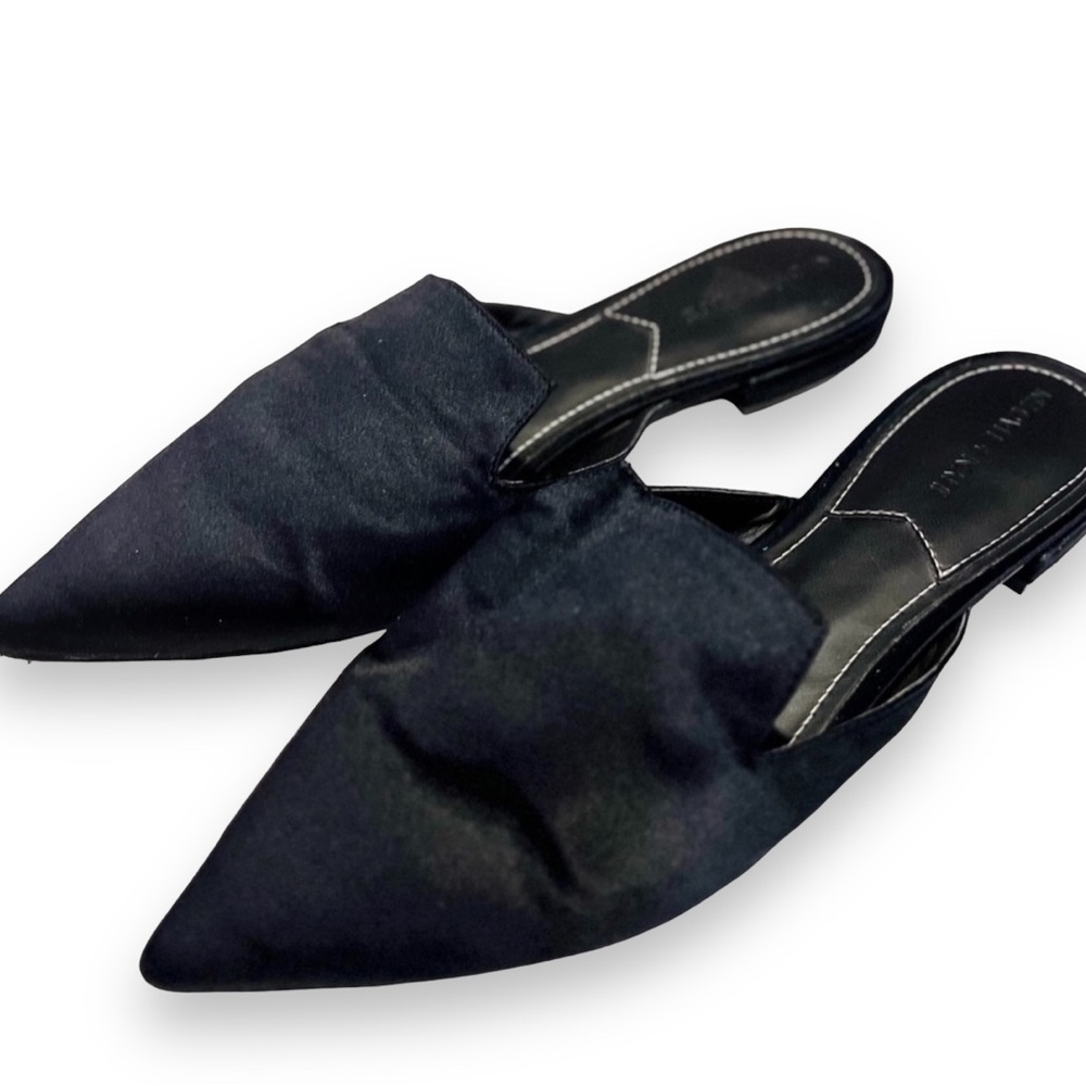 KENDALL & KYLIE Sexy Black Satin Pointed Toe Mules Flats • Women’s Shoes